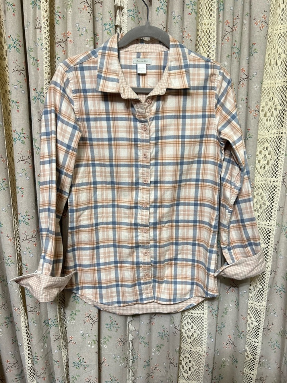 2/$28 Garnet Hill Organic Pima Cotton Plaid Button Down Shirt Size 4